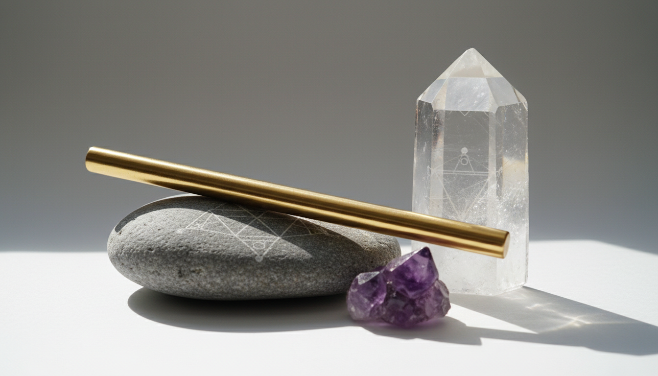 見出し2用: 水晶チューナーの音色の秘密｜結晶構造がクリアな響きを生む理由 - イメージイラスト