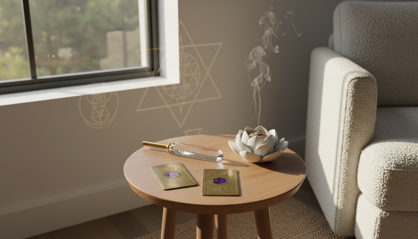 見出し2用: クリスタルチューナーとエナジーカードで変わる！おうちパワースポット作り - イメージイラスト